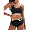 Yuson Girl Costume da Bagno Donna Due Pezzi Push Up Imbottito Reggiseno Bikini Donna Mare Regolabile Costumi da Bagno Scollo a U Patchwork a Righe Bikini Vita Alta Bikini da Spiaggia(Nero, L)