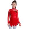 Linjinx Vestito da Pattinaggio Artistico per Bambina Body Ballet Manica Lunga Dettagli con Pietre Scintillanti Costume Gara Pattinaggio per Esibizioni Anni Rosso A 11-12 Anni
