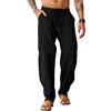 LAOARA Pantaloni Uomo Lino Pantalone da Spiaggia Hippy Harem Pantaloni Elastico Cotone Estivi Lunghi Pantalone Nero L