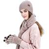 LumiSyne Invernali 3 Pezzo Cappello Sciarpa Guanti Per Uomo Donna Guanti Touch Screen Sciarpa Jacquard Tinta Unita Cappello In Maglia Berretto Beanie Tessuto Avanzato Di Ciniglia (Rosa)