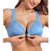 Curyon Reggiseno con Chiusura Frontale da Donna con Ferretto Senza Imbottitura Dorso a U Pizzo Floreale Coppe Intere Taglie Grandi Sostegno Forte Seno Abbondante Reggiseni Classici Blu 7E