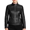 Leatherick Giacca da donna in pelle nera di agnello - Vestibilità slim, morbida pelle nappa, fodera in raso, dettagli con cerniera argentati e tasche funzionali