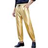 WAZHAKU Pantaloni metallizzati da uomo in argento lucido con paillette, pantaloni dorati per feste 80 e discoteca, con glitter metallici, per feste e cosplay, in pelle PU, giallo., L