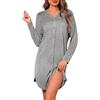 Crewhpo Camicia da Notte Donna Cotone Camicie Notte a Maniche Lunghe Comodo Vestaglia Ospedale Scollo a V Pigiama Aperta Davanti con Bottoni Grigio S