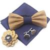 Cyriacus Papillon Legno Uomo Fazzoletto Gemelli Corpetto Set Papillon da Matrimonio Business Festa Lavoro Laurea Blu scuro