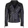 MAXDUD Giacca da uomo Negan - Slim Fit trapuntata spalle in vera pelle e finta pelle giacca da motociclista nera, Nero - Vera Pelle, S