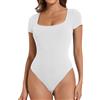 Joyshaper Body a maniche corte da donna - Elegante - Collo quadrato - T-shirt a costine - Top estivo - Body string, XL