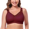 Ayigedu UK - Reggiseno da donna taglie forti, copertura completa, senza ferretto, non imbottito, minimizer, in cotone, Rosso vinaccia, 42