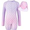 WYTbaby Costume da bagno intero a maniche lunghe anti-UV per bambine con stampa sirena, biancheria da bagno per bambini, boxer da bagno per ragazze 4-9 anni, 5-6 Anni
