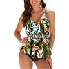 WIN.MAX Costume da Bagno Tankini da Donna Set Vita Alta Volant Volant 2 Pezzi Bikini Set Costume da Bagno Plus Size Costume(Foglie Tropicali,EU44)