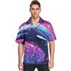 LINNIKEEEE Fantasia Delfino Viola Chiaro Camicie Hawaiane da Uomo A Maniche Corte Abbottonate Camicia Casual per La Spiaggia Estiva