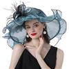 AHDMR Capeline Donna da Matrimonio in Organza - Cappello Elegante a Bordo Largo Anti-Sole/UV per Cerimonia, Chiesa, Sposa - Avvolgibile per Spiaggia, Viaggio, Serata, blu, 56/58 cm