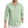 HISDERN Camicie in Lino e Cotone Uomo Manica Lunga Causal Bottoni Regular Fit Estiva Leggere Camicia Spiaggi Shirts con Taschino
