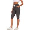 Ietaoo Pantaloni della Tuta Donna 3/4 Pinocchietto Capri 100% Cotone Estivi Leggeri Elastico Sport Jogging Fitness con Tasche Grigio Chiaro M