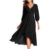 Generic Abito da Donna in Chiffon Primaverile con Scollo a V Maniche Lunghe Pieghettato A Line Lunghezza Midi Abito da Sposa per invitati