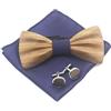 Cyriacus Papillon Legno Uomo Fazzoletto Gemelli Set Papillon da Matrimonio Business Festa Lavoro Laurea Blu scuro