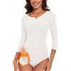 WOWENY Body da donna a maniche lunghe con micro pile termico, 3/4 maniche, elegante, caldo, con scollo rotondo, Bodysuit da donna a maniche lunghe, Body a maniche lunghe tradizionale, bianco, L