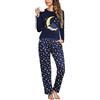 Aseniza Pigiama Donna Invernale Cotone Lungo Manica Lunga Pigiama da Donna con Tasca Due Pezzi Pigiami S-XXL
