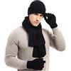 KRUIHAN Cappello Sciarpa e Guanti Set Guanti da Uomo Touch Screen Berretto Foderato in Pile Elasticizzato Cappello Sciarpa Inverno Termico 3 PZ Set Regalo per Uomo,Nero