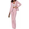 Minetom Tailleur con Pantalone da Donna Elegante Business Maniche Lunghe Tinta Unita Ufficio Blazer Slim Fit Pantaloni e Giacca Completo Due Pezzi Set A Rosa S