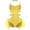 Monduelle Abito da Ballo Pattinaggio Bambina Latino Americano Ginnastica Leotards con Paillettes Piuma Costume Danza Samba Contemporanea Giallo 9-10 Anni