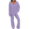Generic Pigiama invernale da donna, set da salotto per donne, taglie forti, tuta per il tempo libero, abbigliamento da casa, scollo a V, maniche lunghe e pantaloni a gamba larga, con tasche, vestibilità