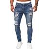 ORANDESIGNE Jeans da Uomo Elasticizzati Pantaloni Strappati Denim Moda Casual Skinny Jeans Slim Fit Stile Militare Pantaloni a Matita Casual C Blu S