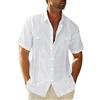 FENXIXIONE Mens Maniche Corte Guayabera Camicie Button Down Cubano Casual Camicie Messicane Estate Spiaggia Matrimonio Lino Top (Bianco,5XL)
