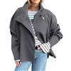 Dasongff Cappotto corto in lana a collo alto e bottoni semplice da donna con tasche