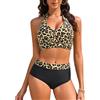 Nadeer Costumi da Bagno Donna Due Pezzi Vita Alta Bikini Mare Halter Costume Mare Sexy Scollo a V Push Up Controllo della Pancia Beachwear Swimwear(Leopardo,M)