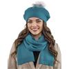Vivisence Set Invernale da Donna Berretto Caldo con PON PON in Pelliccia Sintetica E Sciarpa Lunga in Filato con Lana Perfetti per Affrontare Le Giornate Fredde Design Elegante, Turchese,Taglia Unica
