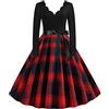TYQQU Donna Abito Elegante con Stampa a Pois Vintage Abito a Maniche Lunghe a Trapezio con Scollo a V Plaid Rosso XL