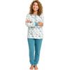 Leedya Pigiama Donna Invernale 100% Cotone - Completo Lungo Manica Lunga con Bottoni o Polsini - Modelli Vari a Fiori - Morbido e Confortevole per la Notte (915P Foglie-Fi Blu Turchese, S)