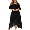 Minetom Donna Pizzo Vestito Lungo Elegante Pizzo Taglie Forti Vestiti da Cerimonia Cocktail Sera Maxi Abito Casual Estivi Abiti F Nero XXL
