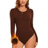 WOWENY Body termico da donna, maniche a 3/4, elegante, in micropile, caldo, girocollo, da donna, a maniche lunghe