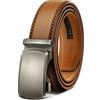 KEMISANT Cintura Uomo, Cintura Pelle con Chiusura Automatica a Cricchetto per Tailleur,Larghezza 35 mm,Taglia Regolata(Marrone arancio,110cm/30-36 vita regolabile)