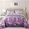 WONGS BEDDING, Set di biancheria da letto matrimoniale, motivo floreale viola, 3 pezzi, con copriletto e 2 federe, per tutte le stagioni, in morbida microfibra, motivo floreale, 248 x 228 cm