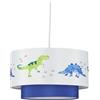 Relaxdays Lampadario Dino, Rotonda, Paralume con Disegni di Dinosauri, Cameretta, Bambini, HxD: 126x30 cm, Bianco/Blu