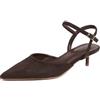Generic Decolleté Donna Suede a Punta con Tacco Bassissimo 3cm, Slingback e Cinturino alla Caviglia - Marrone