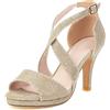 Lroey Reoly Sandali con Tacco Alto Donna, Sandali Peep Toe Moda Tacco a Spillo Scarpe da Sposa con Plateau Fibbia Criss Cross Strap Brillantini, Numero 32-46