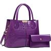 NICOLE & DORIS Borsa Donna Vernice Borsa e Portafoglio Set 2 Pezzi Borse a Mano Coccodrillo Borsetta Tracolla Borsa a Spalla per Lavoro Shopping Viaggi Viola