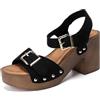 Generisch Sandali da donna con plateau e tacco grosso stile retrò e fibbia regolabile, alla moda con una parola cintura con tacco a blocco, punta aperta, abito da sposa, scarpe impermeabili da donna, Nero , 39