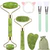 Coicok 7 pezzi Jade Gua Sha Stone Set, Gua Sha e rullo per il viso Beauty Massager Skincare, Jade Roller, massaggiatore naturale verde, rullo massaggiatore anti-invecchiamento, regalo di bellezza