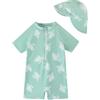JiAmy Costume da Bagno per Bambino con Cappellino da Sole a Maniche Corte, con Protezione Solare UPF 50+, con Chiusura a Zip, Tuta da Bagno da Spiaggia, Taglia 6M-5Y, Beige, 1-2T