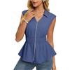 GRACE KARIN Camicetta da donna senza maniche con cerniera, eleganti top con colletto, estivi, vita elastica, top per affari, casual, blu navy, XL
