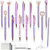XingyLi Set di 28 penne a sfera viola con diamanti di cristallo, 14 penne a sfera retrattili con corone in metallo luccicanti e 14 mine di inchiostro nere, belle penne a forma di sabbia liquida
