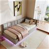 FUCMKON Letto singolo 90 x 200 cm con vano portaoggetti, struttura letto angolare a L, divano letto imbottito con LED e funzione di ricarica USB, letto idraulico, letto per ragazzi, in velluto (grigio