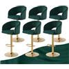 SDXYSTCE Set di 6 Sgabelli da Bar in Velluto - Sedie da Cucina Girevoli con Altezza Regolabile da 63 a 83 cm - Sgabelli da Cucina Alti e Imbottiti Moderni con Braccioli e Schienale - Oro e Verde