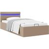 vidaXL Giroletto Idraulico con Contenitore e LED Salvaspazio Robusto a Doghe Letto Imbottito Struttura Telaio Cappuccino in Similpelle 100x200cm