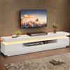 TIZZ Supporto TV per soggiorno con 2 armadi a forma di L e 1 cassetto, mobile da soggiorno lucido con LED, basso con vano portaoggetti semiaperto, mobile per TV da 75 pollici